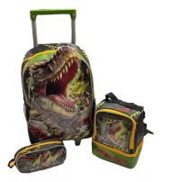 Mochila T Rex c/ rodinhas 03 peças